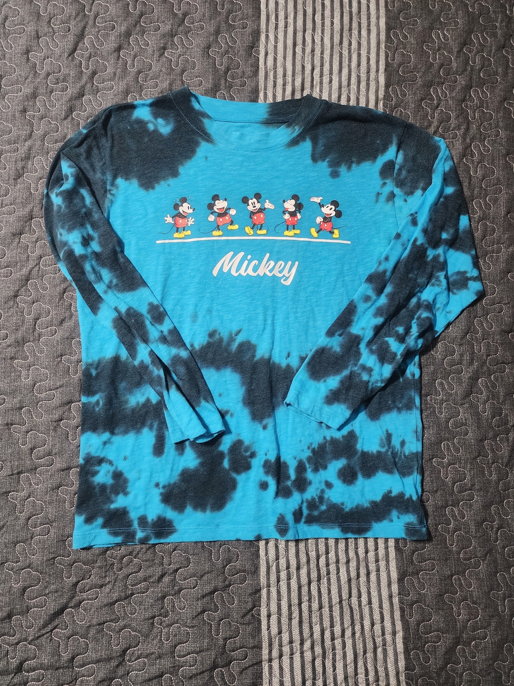 Disney Blue and Black Tie-Dye Mickey Long-Sleeve Tee